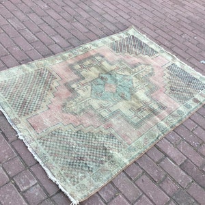 Turkey Oushak Rug, Colorful Rug, 3x5 Rug, Kids Rug,Muted Pink Rug,Pastel Rug,Soft Vintage Rug,Turkish Rug,Vintage Rug,Oushak Rug,Natural Rug