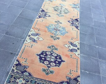 Handgefertigter Orangefarbener Teppich Läufer, Türkisch Anatolischer Stammesteppich (7 x 30 cm)
