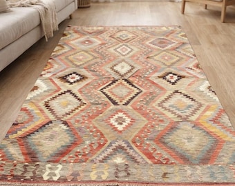 Vintage Turkish Kilim Rug 5x10 ft Handmade Boho Tribal Anatolian Area Rug