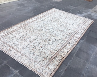 Natural Area rug, Handmade rug, Oriental rug, 4.6x6.2 ft, Turkish Area rug,Brown Wool rug, Antique rug,  Oushak Area rug, Bohemian Decor rug