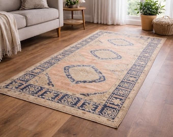 Vintage Turkish Rug 4.7x11.3 ft – Handmade Oushak Runner