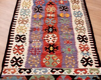 Vintage Turkish Kilim Rug 2.7x4.2 ft – Handmade Anatolian Small Area Rug
