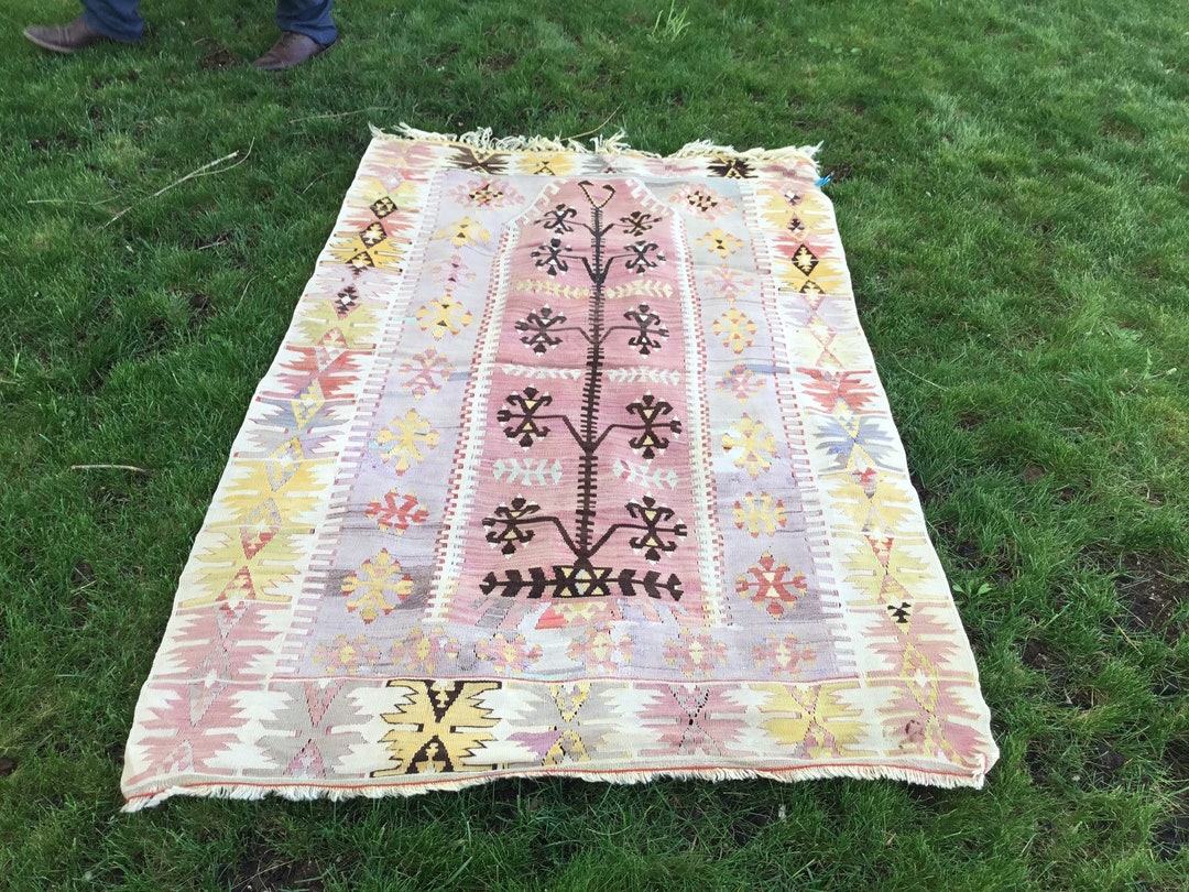 Pink Kilim Rug / Boho Kilim Rug / Hemp Kilim Rug / Kitchen Rug