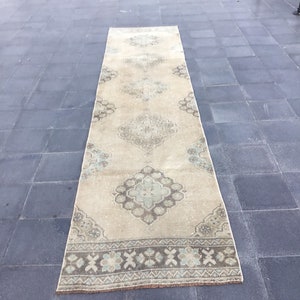 loper/ oushak-tapijt/ boho-tapijt/ vintage tapijt/ Turks tapijt/ keukentapijt/ wollen tapijt/ handgeknoopt tapijt/ kalkoentapijt/ 2,7 x 11,8 ft/ MB 3152