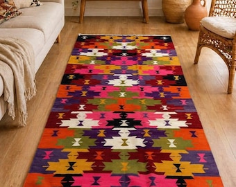 Vintage türkischer Kelim Teppich 15x25 cm Handgewebter bunter Boho Teppich