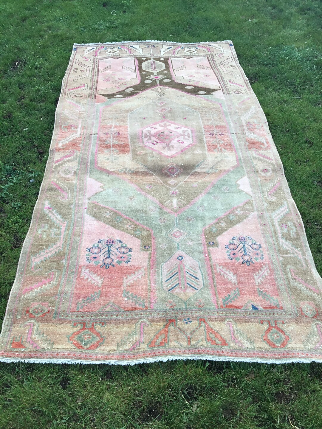 4x8 Soft Pink Handmade Rug, Vintage Kitchen Area Rug, Bedroom Moroccan ...