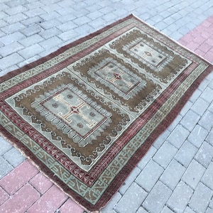 vintage rug / turkish rug / oushak rug / area rug / turkey rug / bohemian rug / antique rug / hand knotted rug / 3.3 x 6.1 ft. / MB 1954
