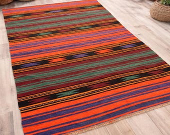 4.9x8.1 ft Vintage Kilim Rug Handwoven Colorful Turkish Boho Area Rug, VB1008