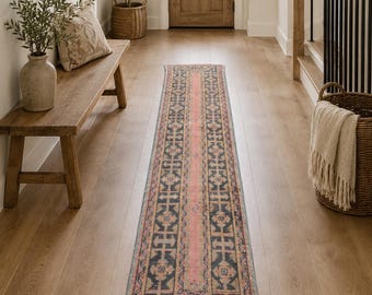 Vintage Turkish Patchwork Runner Rug – Handmade Anatolian Hallway Boho Wool (1.6 x 11.1 ft)
