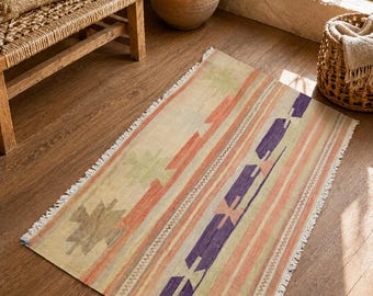Vintage Turkish Kilim Rug 2.3 x 4.1 ft | Handmade Anatolian Runner Rug, VB1043