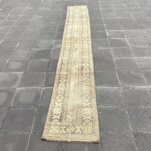 Handmade Turkish Oushak Runner Rug: Boho Corridor Decor (1.6 x 11.9 ft)