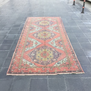 Runner Rug- Turkish Rug- 5x11 feet- Hallway Rug- Vintage Rug- Handmade Rug- Original Rug- Red Rug- Home Decor- Oushak Rug-Wool Rug -MB 3314