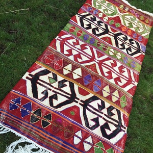 vintage turkish rug / bathroom rug / wool rug / oushak rug / area rug / kids rug / entry rug / pastel color rug / 2.8 x 7.7 ft. / MB 2570