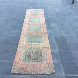 Turkish rug, Vintage rug, Bohemian area rug, Boho decor, 2.4 x 11 ft, Home decor rug, Floor rug, Runner rug, Oushak rug, Turkey rug,Wool rug