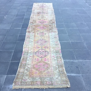 Turkish rug, Vintage rug, Rustic area rug, Boho decor, 2.5 x 12.8 ft, Home decor rug, Floor rug, Runner rug, Oushak rug, Turkey rug,Wool rug