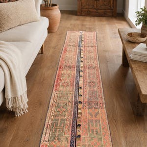 2.1x11.5 Ft Vintage Turkish Patchwork Runner Rug – Handmade Wool Hallway Runner – Extra Long Anatolian Corridor Rug, VB1133