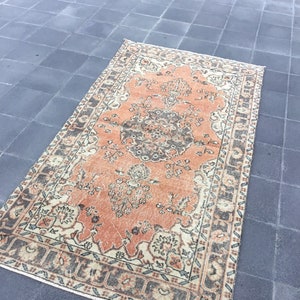 Turkish rug, Entryway rug, Handmade rug, 3.7 x 7 ft, Boho decor, Home decor rug, Floor rug, Runner rug, Oushak rug, Turkey rug, Vintage rug
