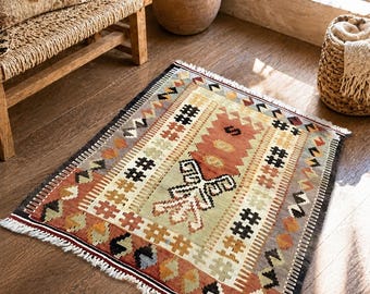 Vintage Turkish Kilim Rug 2.7 x 3.5 ft | Handmade Small Anatolian Rug, VB1042