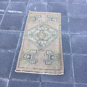1x3 Brown Door Mat Rug, Oriental Rug, Oushak Door Mat, Kitchen Rug, Bedroom Rug, Bathroom Rug, 1x3 Natural Rug, 1x3 Wool Rug, MB 3432