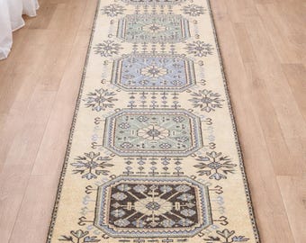 Vintage Turkish Runner Rug 2.5x12 ft – Handmade Anatolian Hallway Rug