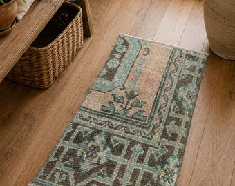 Türkischer Patchwork Mini Teppich 1.4 x 2.3 ft | Handgefertigter Anatolischer Akzent Teppich, VB108