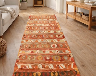 Vintage Turkish Kilim Runner Rug 2.8x9.4 ft Handmade Anatolian Hallway Rug