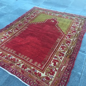 Turkish rug, Vintage rug, Oriental area rug, Boho decor, Medium rug 3.7 x 4.9 ft, Floor rug, Organic wool rug, Oushak rug, Turkey rug,MB2438