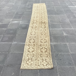 Vintage Turkish Oushak Runner Rug: Handmade Boho Decor (1.8 x 11.4 ft)