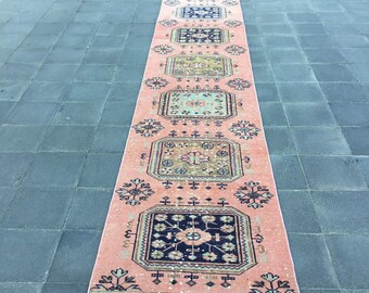Turkisk matta, Vintage löparmatta, Handgjord matta, 2,7 x 22 fot, Heminredning, Hallmatta, Ekologisk ullmatta, Trappmatta, Boho dekormatta
