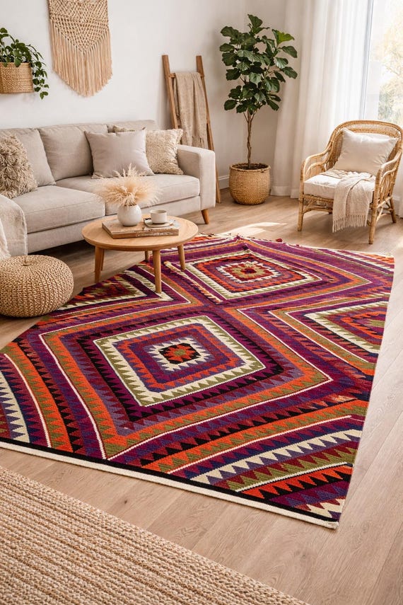 Vintage türkischer Kelim Teppich 200x300 Handgewebter Kilim