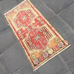 1x3 Pastel rug, Handmade rug, Oriental rug, Turkish Door Mat, Washable rug, Kitchen rug, Nomadic rug, 1x3 Bedroom rug, Bathroom Decor, 1x3