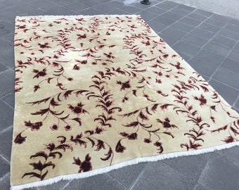 bohemian rug/ oushak rug/ turkish rug/ rustic rug/ vintage rug/ laundry rug/ nomadic rug/ wool rug/ silk / 5.6 x 7.8 ft/ MB 2632