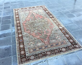 4x8 Pink Rug, Oushak Rug, Vintage Rug, Anatolian Rug,Antique Rug,Handmade Rug,Turkish Rug, Bohemian Rug,Natural Rug,Neutral Rug,Unique Rug