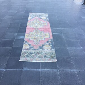 Yellow  rug/ turkish rug/ runner rug/ vintage rug/ worn rug/ oushak rug/ bohemian rug/ kitchen floor rug/ wool rug/ 2.3 x 8.3 feet/ MB 3168