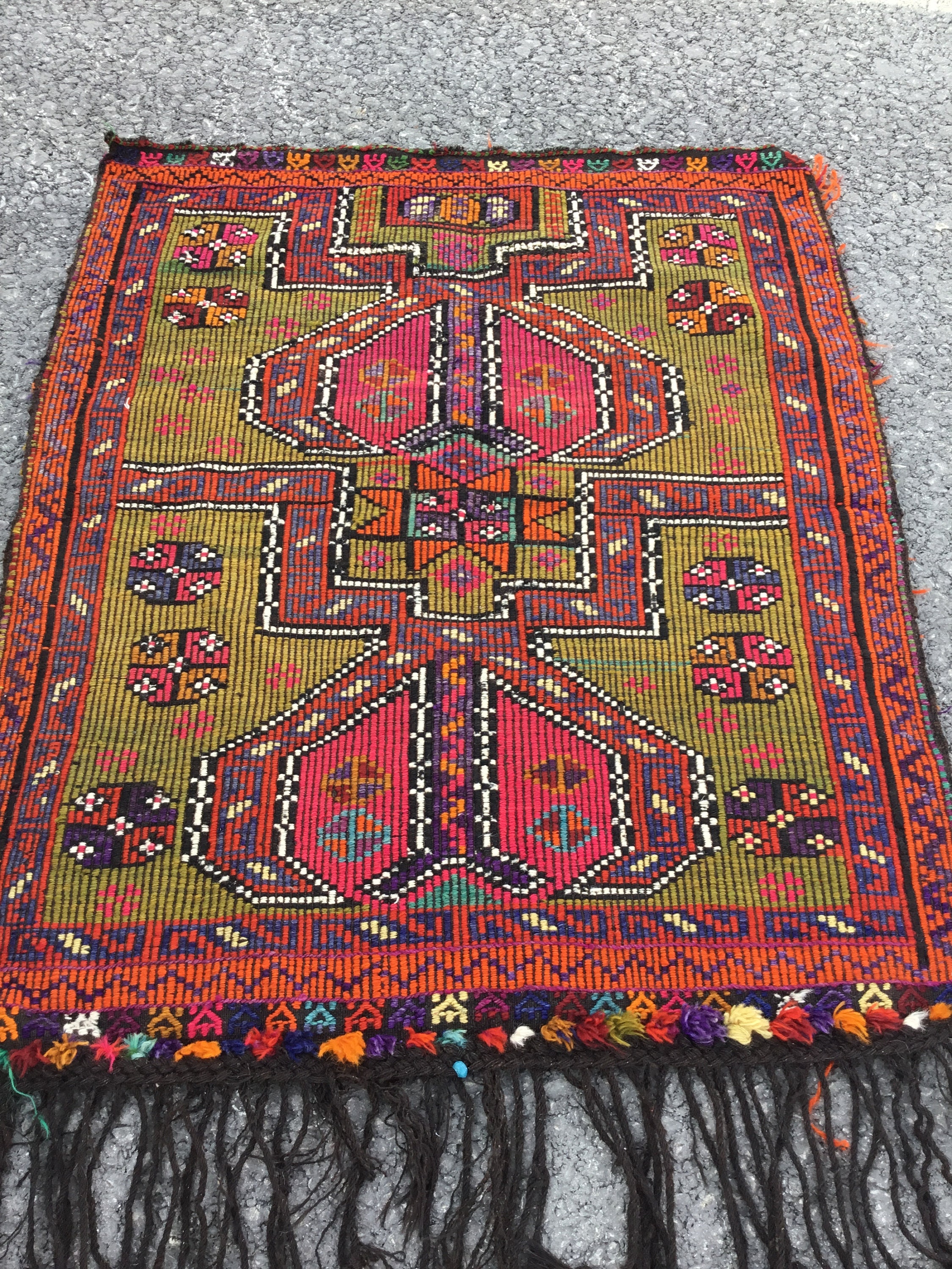 3.87x3.18 Ft Turkish Oushak Embroidered Large Kilim Rug,area 3.87x3.18 Ft Turkish Oushak Embroidered Large Kilim Rug,area