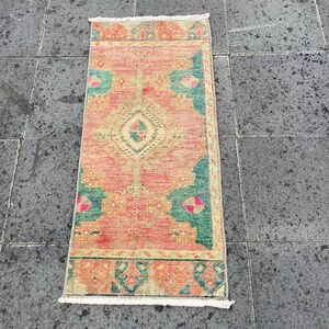 1x3 Orange Door Mat, Small Area rug, Handmade rug, Mini rug, Kitchen rug, Bedroom rug, Oriental rug, Home Decor rug, Antique rug, Oushak rug