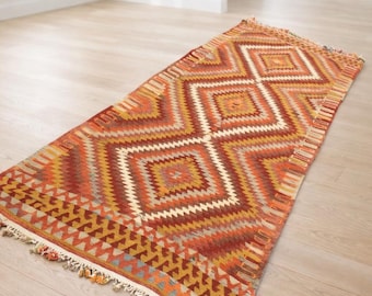 Vintage Turkish Kilim Runner Rug 3.1 x 7.4 ft – Handmade Anatolian Boho Hallway Rug
