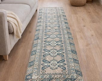 Vintage Turkish Runner Rug 2.3x8.9 ft – Handmade Anatolian Hallway Rug