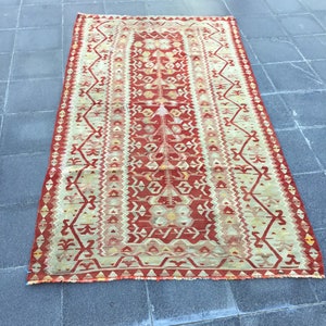 ethnic turkish kilim rug / 3.6 x 6.6 ft. / vintage turkish rug / wall hanging decor / decorative rug / bedroom rug / dining rug / MB 2561