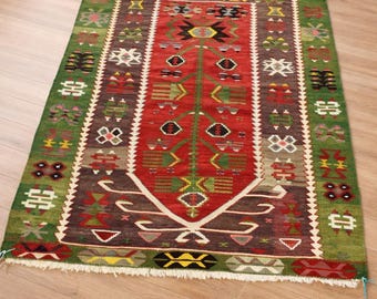 Vintage Turkish Kilim Rug 3.2x4.6 ft – Handmade Anatolian Small Area Rug