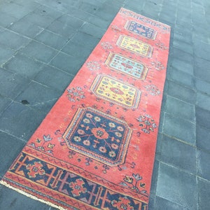 Turkish rug runner, Vintage handmade rug, Hallway rug, Bohemian rug, 2.8 x 11.3 ft, Home decor, Entryway rug, Rustic boho decor, Rug, MB3068