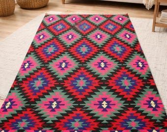 Vintage Turkish Kilim Rug 5.5 x 8.4 ft – Handmade Anatolian Boho Area Rug