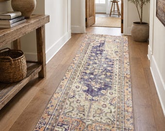 Vintage Patchwork Runner Rug – Handmade Turkish Anatolian Hallway Boho Carpet