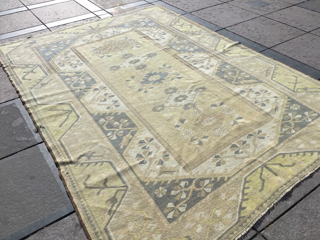 7x9 Yellow Area Rug Handmade Rug Oriental Rug 7x9 Carpet Etsy