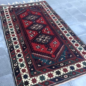 Turkish rug, Handmade rug, Vintage rug, Home decor, Bohemian rug, 3.9 x 6.8 ft, Aztec rug, Tribal rug, Natural wool rug, Carpet, MB2458