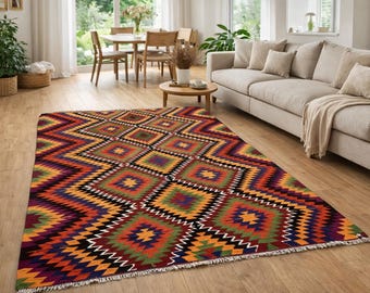 Alfombra Kilim turca vintage colorida de 1,7 x 3 m