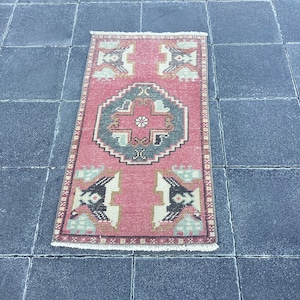 2x3 Pastel Door Mat, Handmade Rug, Oriental Rug, Wool Rug, Tribal Door Mat, Turkish Door Mat, 2x3 Red Door Mat, 2x3 Small Area Rug, MB 3425