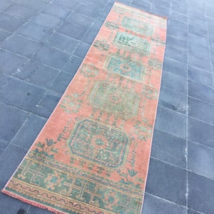 Turkish runner rug, Entryway rug, Vintage rug, Oushak rug, Natural wool rug, Handmade area rug, 2.6 x 10.5 ft Hallway rug, Boho rug, MB3054