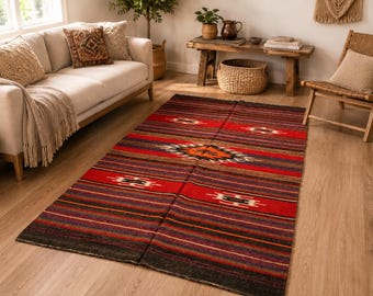 4.3 x 8.6 ft Vintage Turkish Kilim Runner – Handmade Boho Rug, VB1078