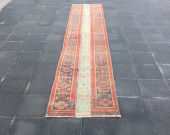 Vintage Turkish Runner Rug | 2.2x11 ft, Handwoven Wool Hallway Carpet